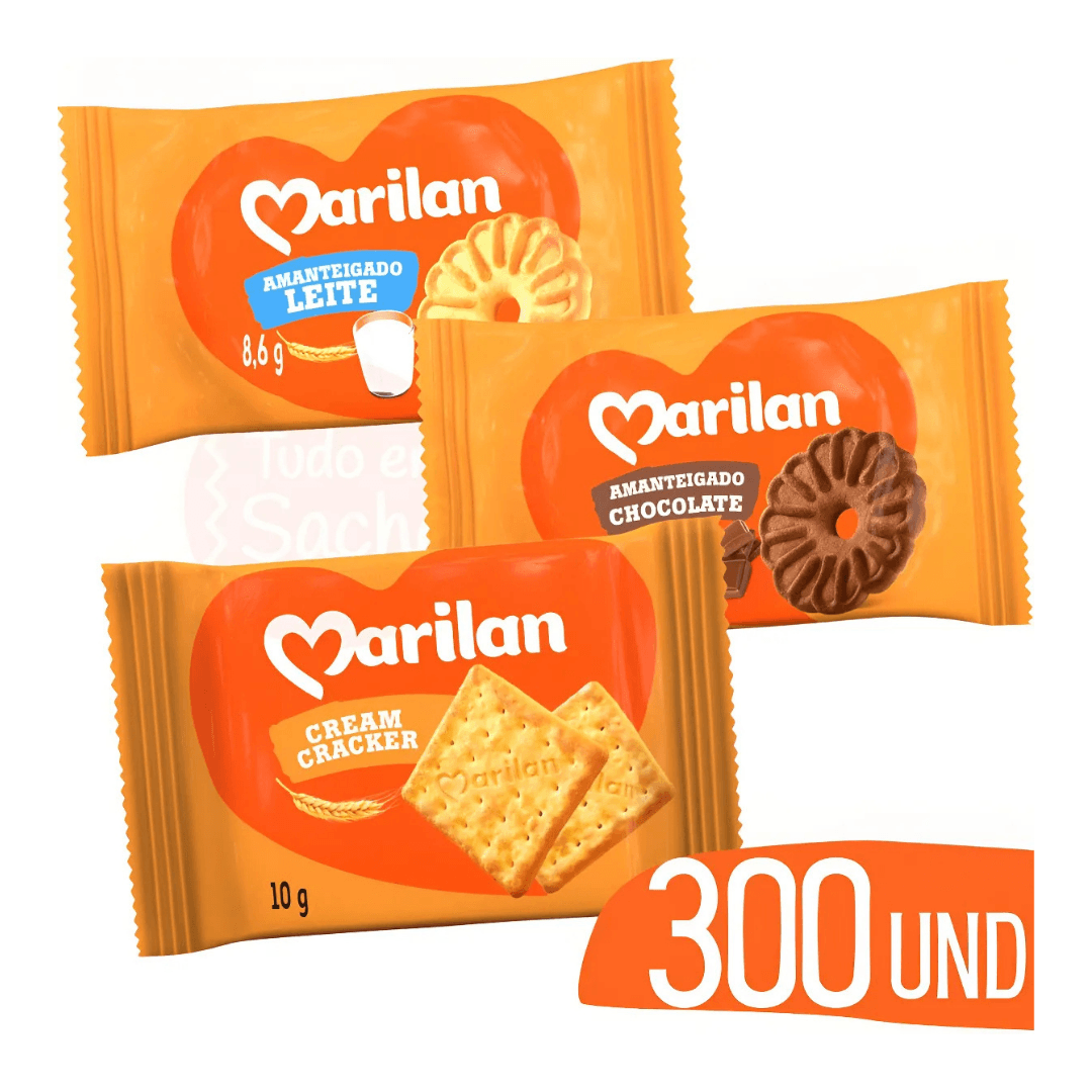 Biscoito Em Sache Cream Cracker Leite Chocolate Marilan Bolacha 300 Unid