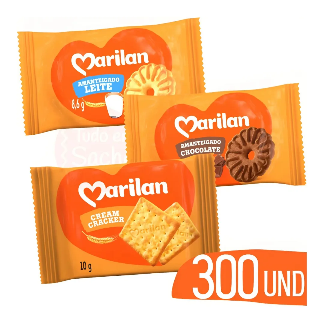 Biscoito Em Sache Cream Cracker Leite Chocolate Marilan Bolacha 300 Unid