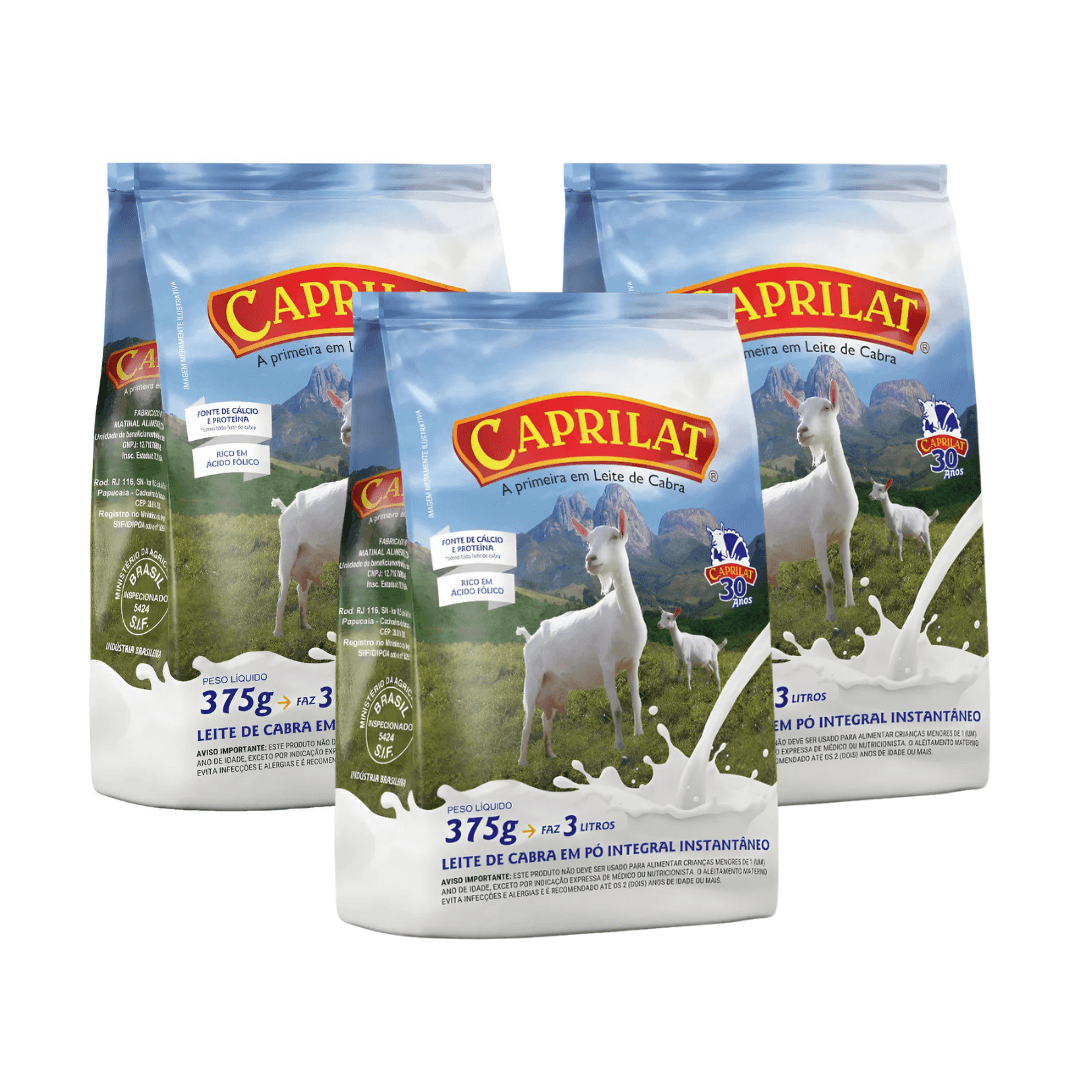 Kit 3 Leite De Cabra Em Pó Integral Caprilat Sachê 375g