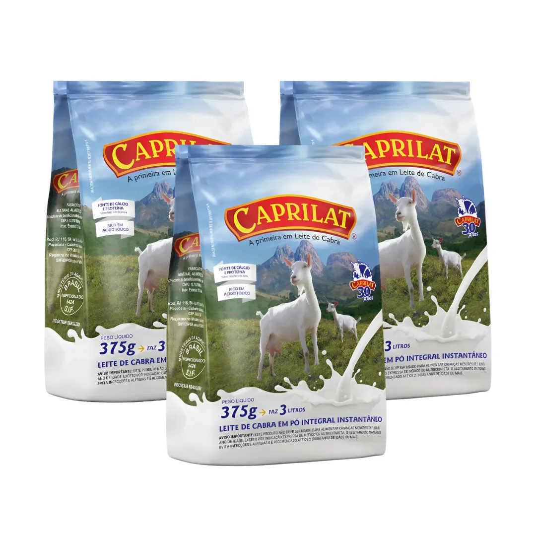 Kit 3 Leite De Cabra Em Pó Integral Caprilat Sachê 375g