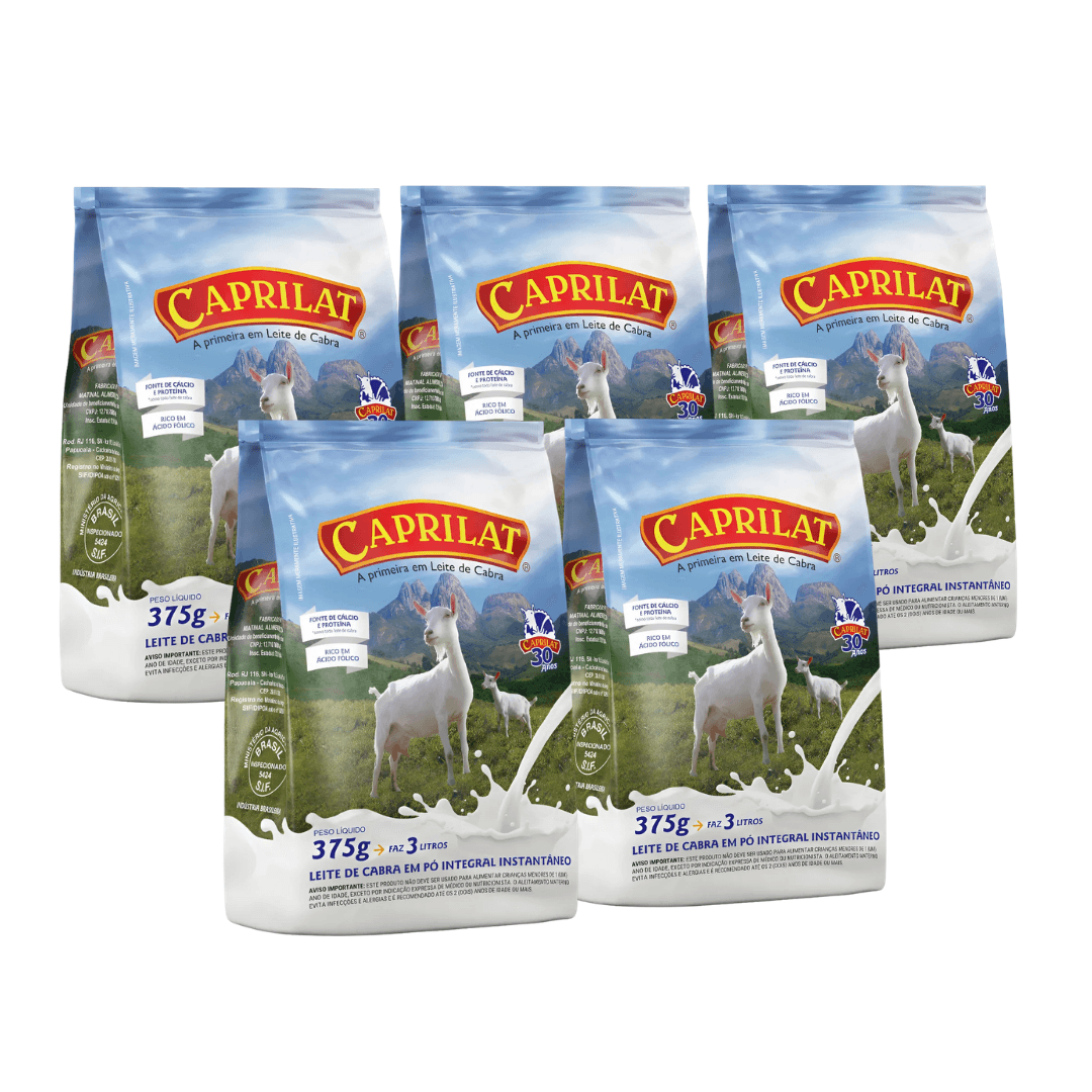 Kit 5 Leite De Cabra Em Pó Integral Caprilat Sachê 375g